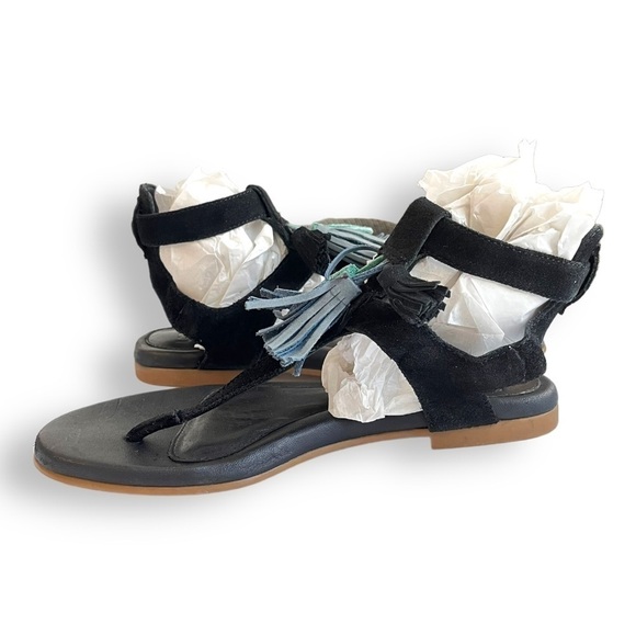 Ugg Lecia Black Suede Leather Tassel Ankle Wrap Gladiator Sandals - Picture 7 of 16